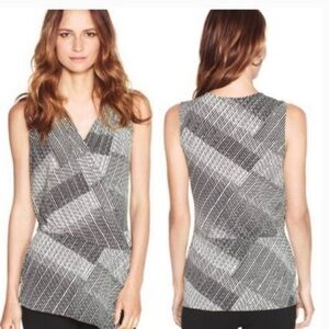 White House Black Market Gray Sleeveless Surplice Wrap Asymmetrical Top